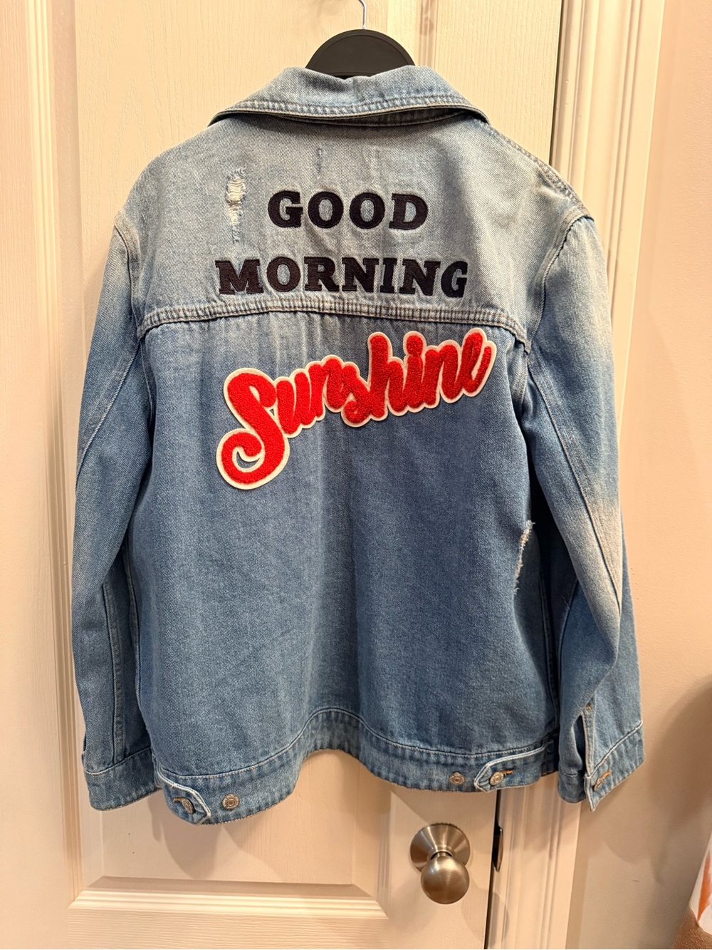 Pimkie Light Blue Distressed Denim Jacket with Star Accent & back design